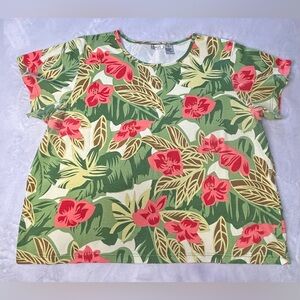 Islander Green Tropical Floral Short Sleeve Tee size 2X